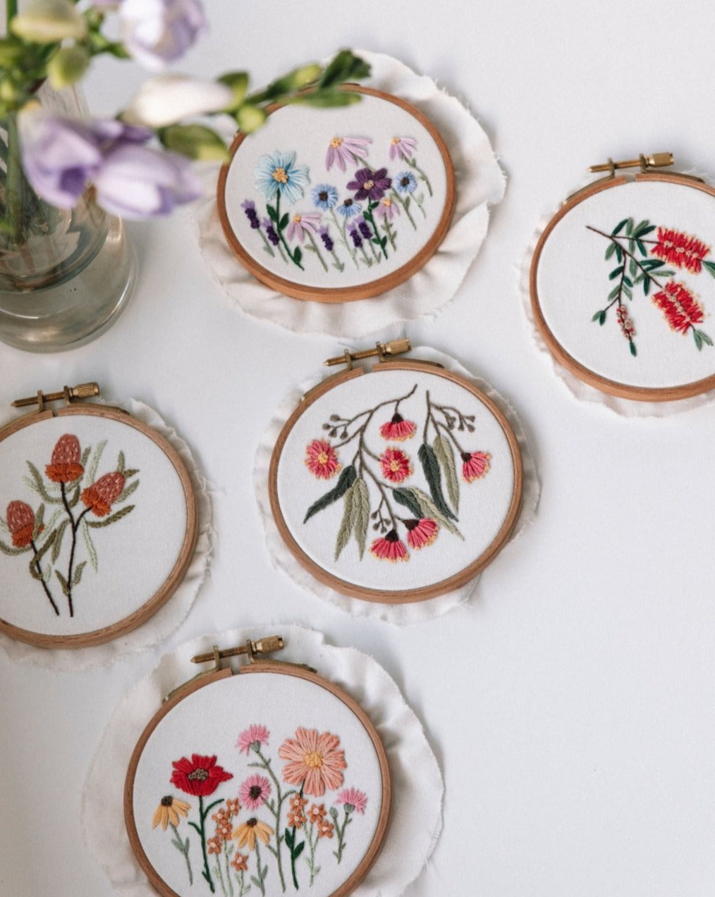 Mini Purple Wildflowers Embroidery Kit - Stitched Up Kits