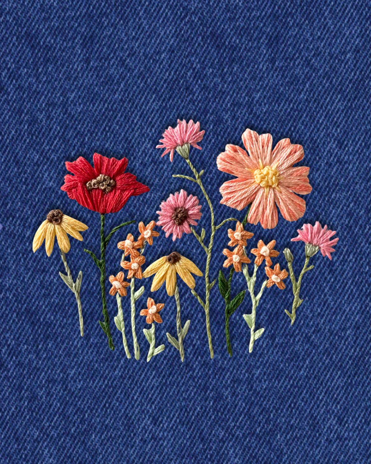 Pink Wildflowers Embroidery Tattoo Kit