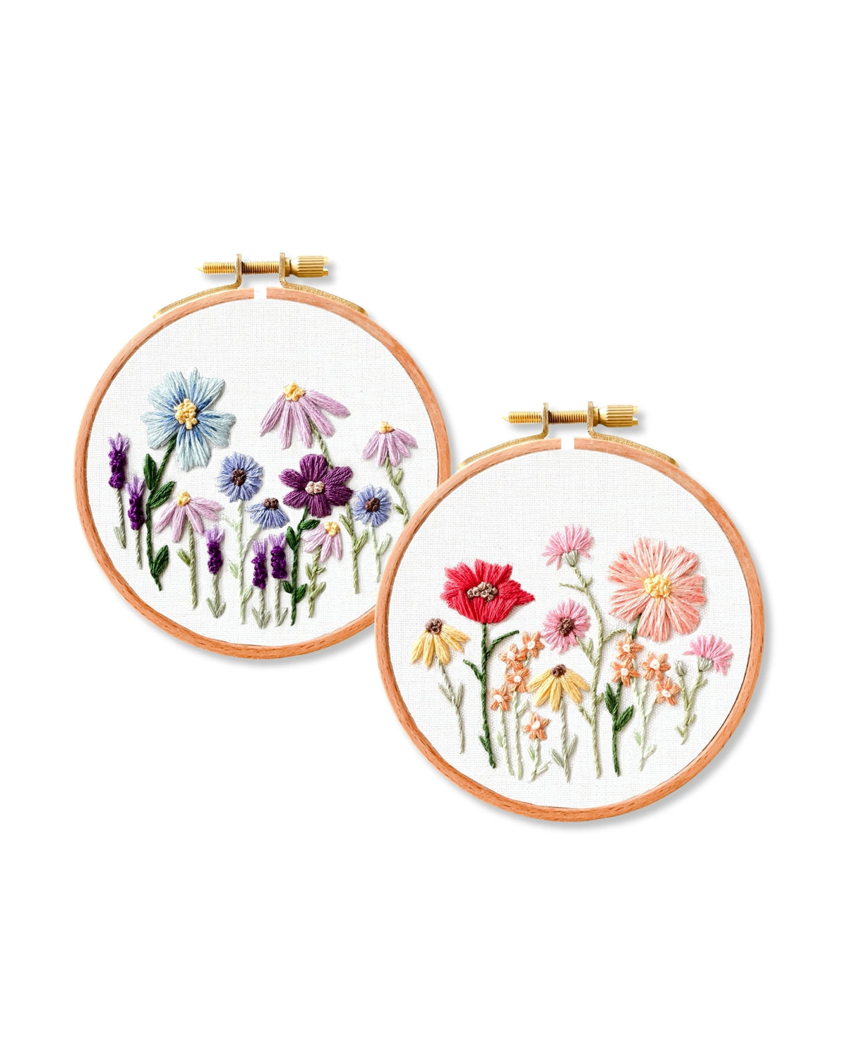 Two Kits Pink & Purple Wildflowers Embroidery Kit Bundle | 2 Kits