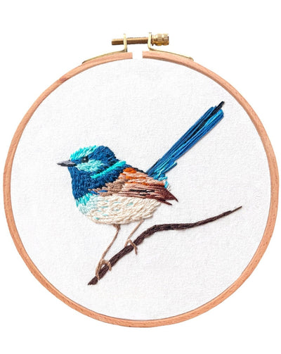 Blue Wren Embroidery Kit - Stitched Up Kits