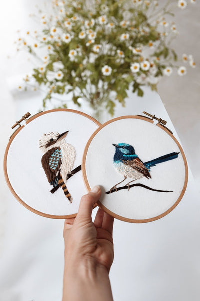 Kookaburra and Blue Wren Embroidery Kits - Stitched Up Kits