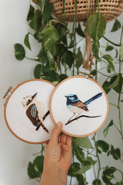 Kookaburra and Blue Wren Embroidery Kits - Stitched Up Kits