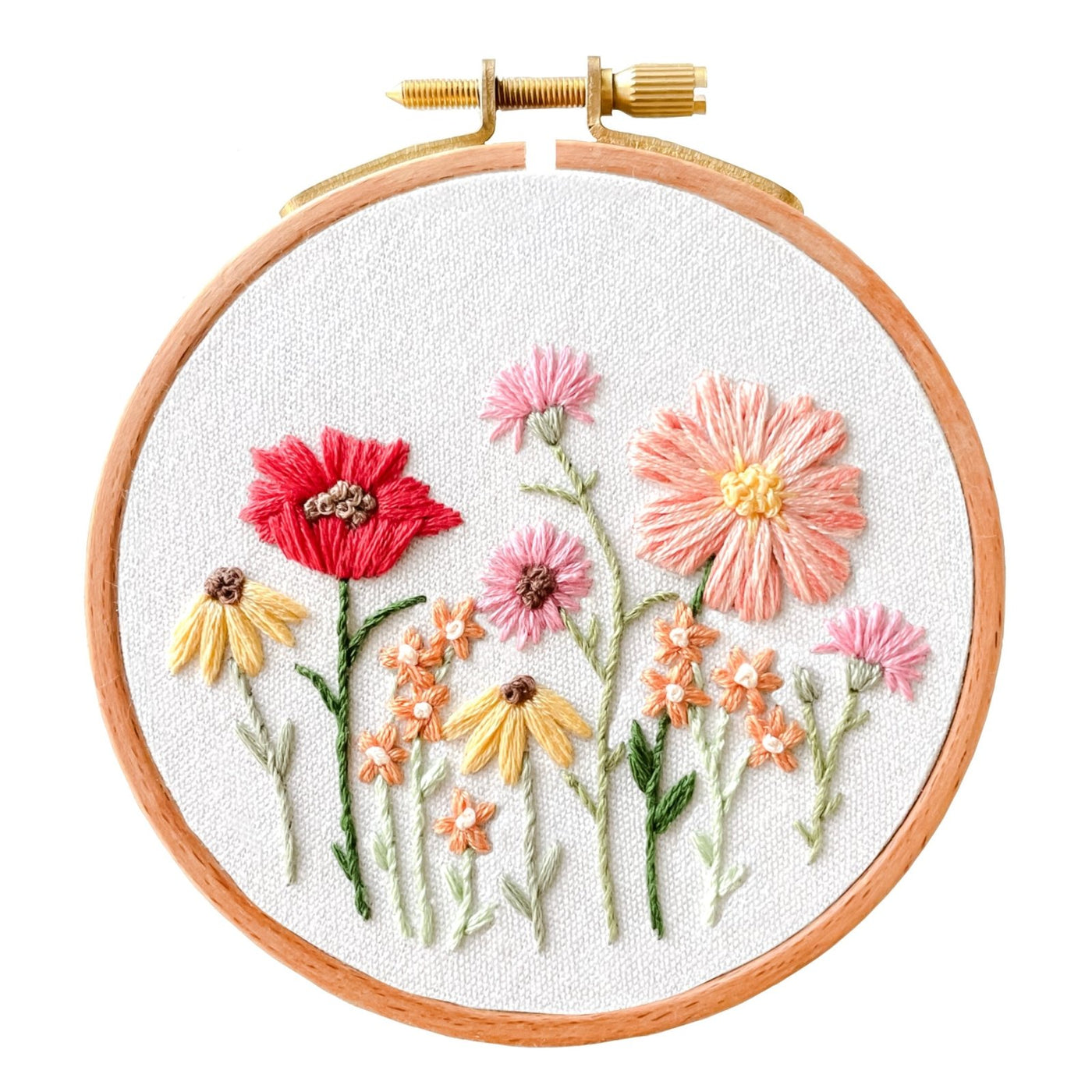 Mini Pink Wildflowers Embroidery Kit - Stitched Up Kits