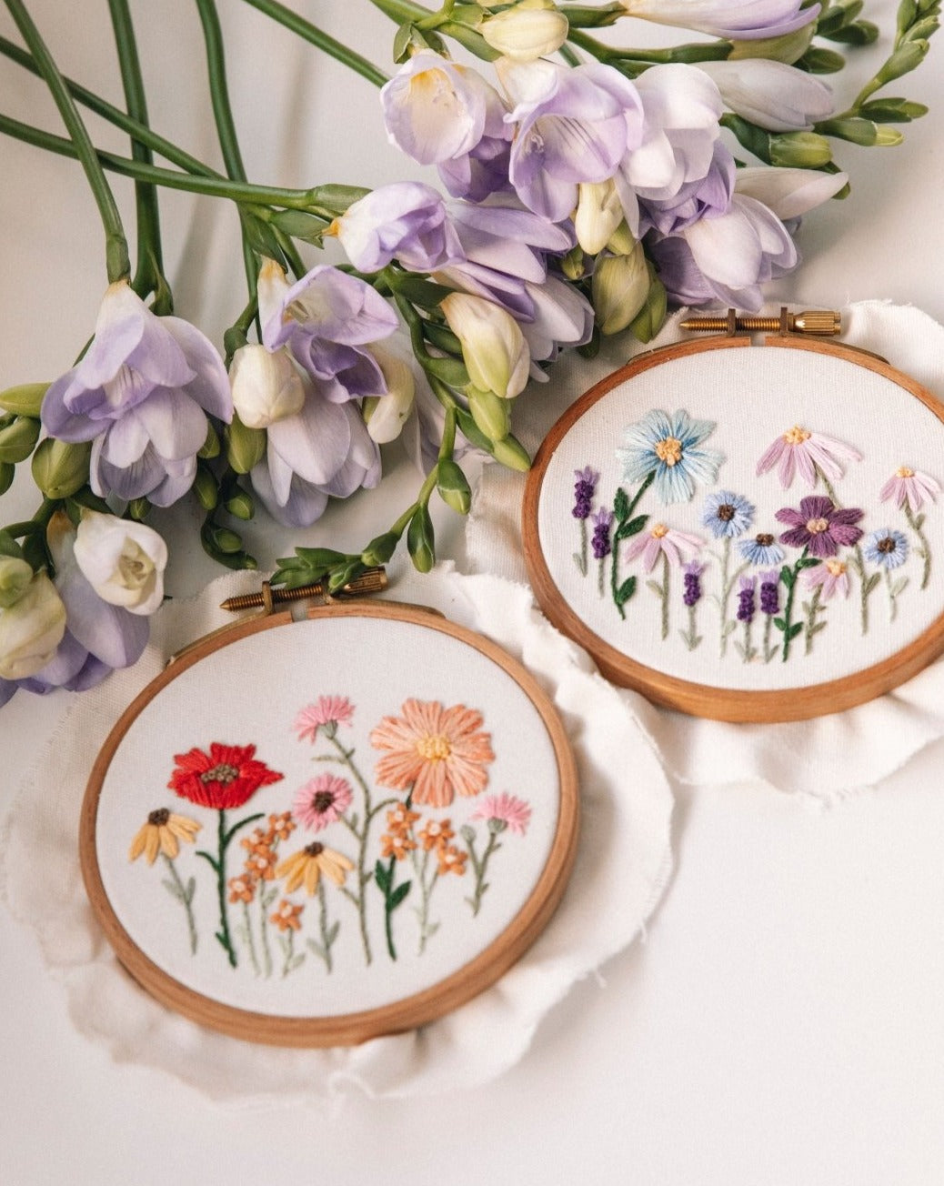Mini Pink Wildflowers Embroidery Kit - Stitched Up Kits