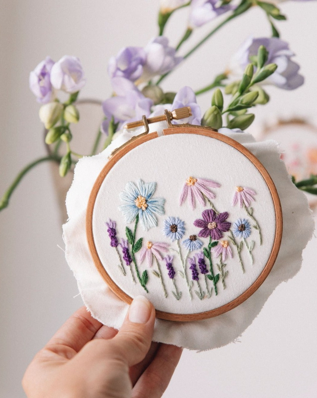 Mini Purple Wildflowers Embroidery Kit - Stitched Up Kits